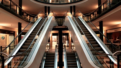 Displaying commercial real estate interior escalator